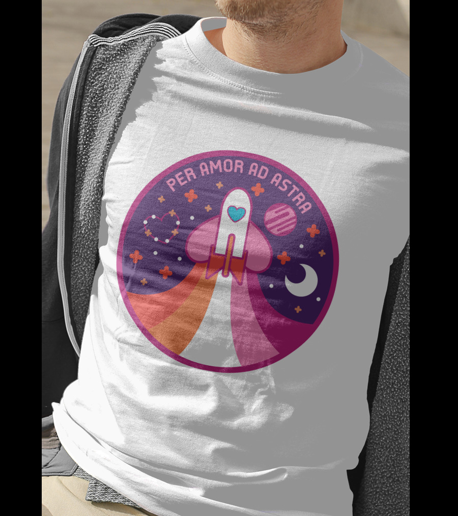 Per Amor Ad Astra Space Pride Lesbian Flag Rocket Heart Planet Moon T-Shirt