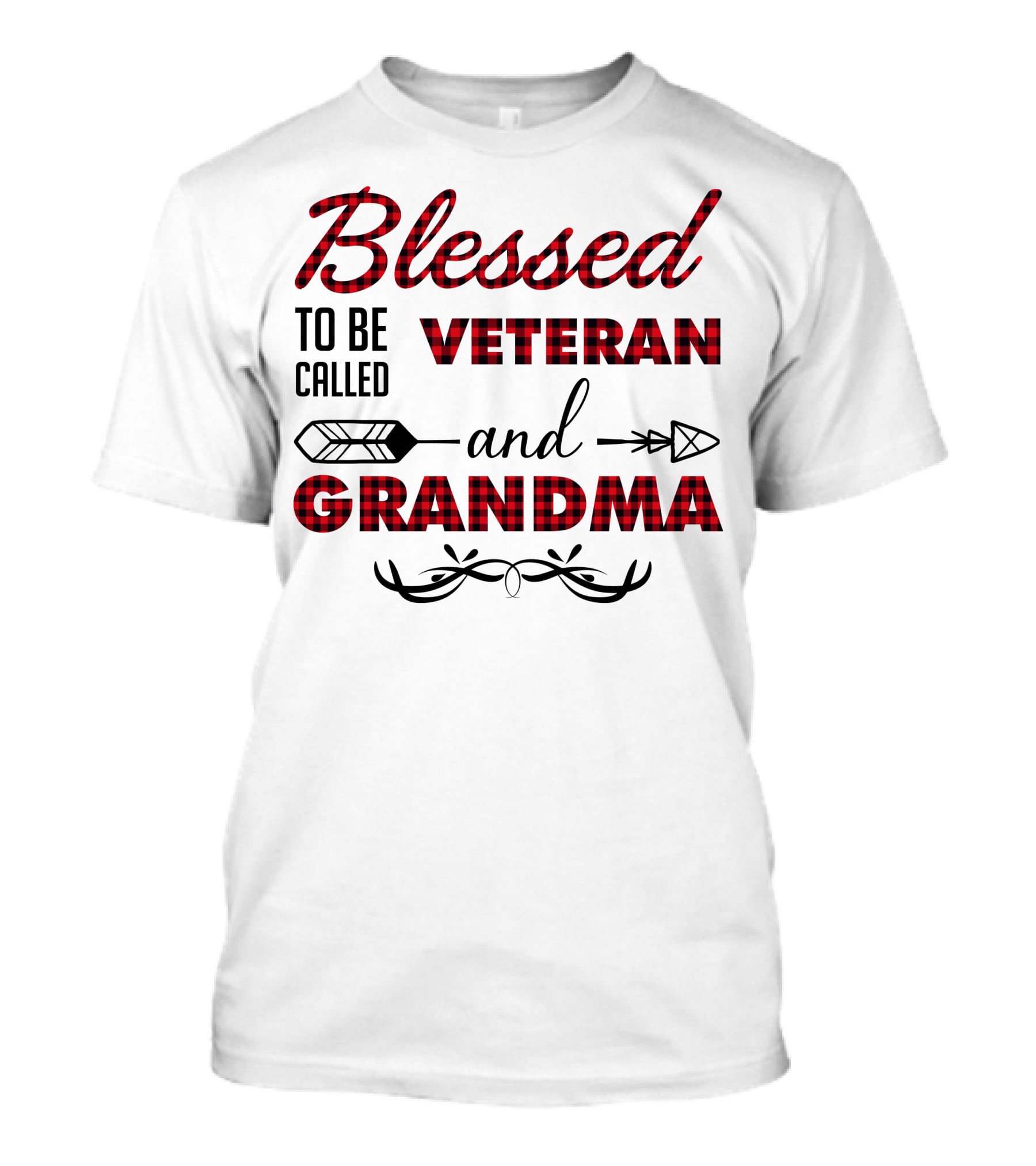 Blessed To Be Called Veteran And Grandma Buffalo Plaid Arrow Antlers T-Shirt
