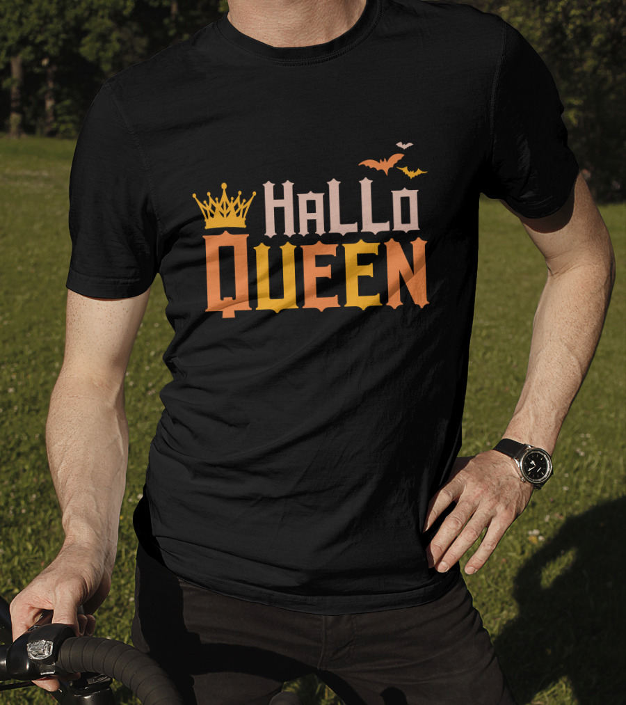 Hallo Queen Crown And Bats Halloween T-Shirt