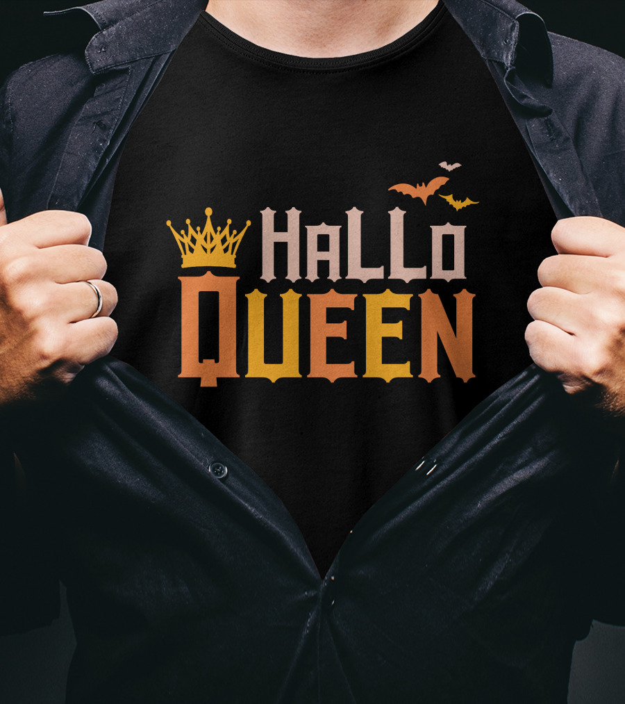 Hallo Queen Crown And Bats Halloween T-Shirt