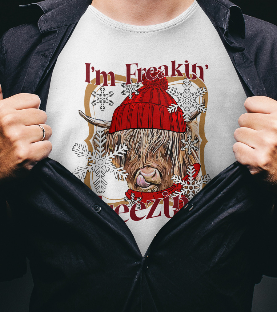 I'm Freakin' Freezing Highland Cow Snowflakes Winter T-Shirt