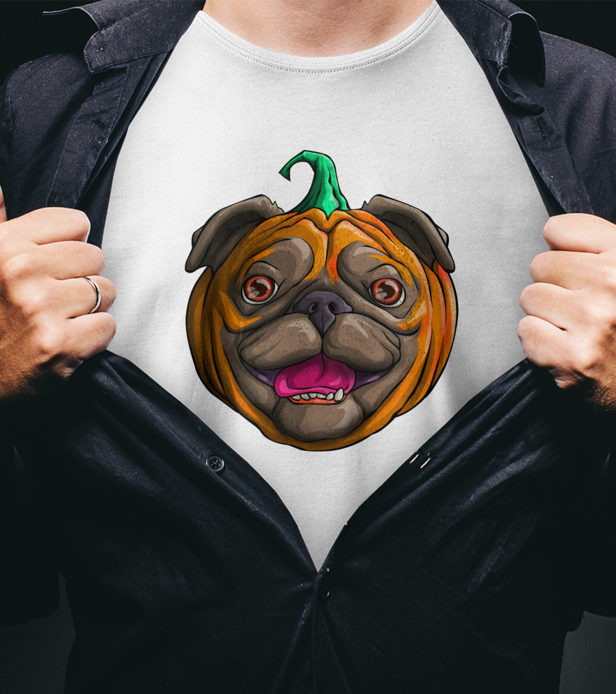 Pugkin Halloween Pug Pumpkin Head T-Shirt