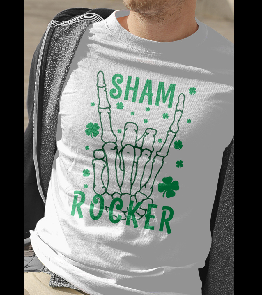 SHAM ROCKER Skeleton Hand With Shamrocks T-Shirt