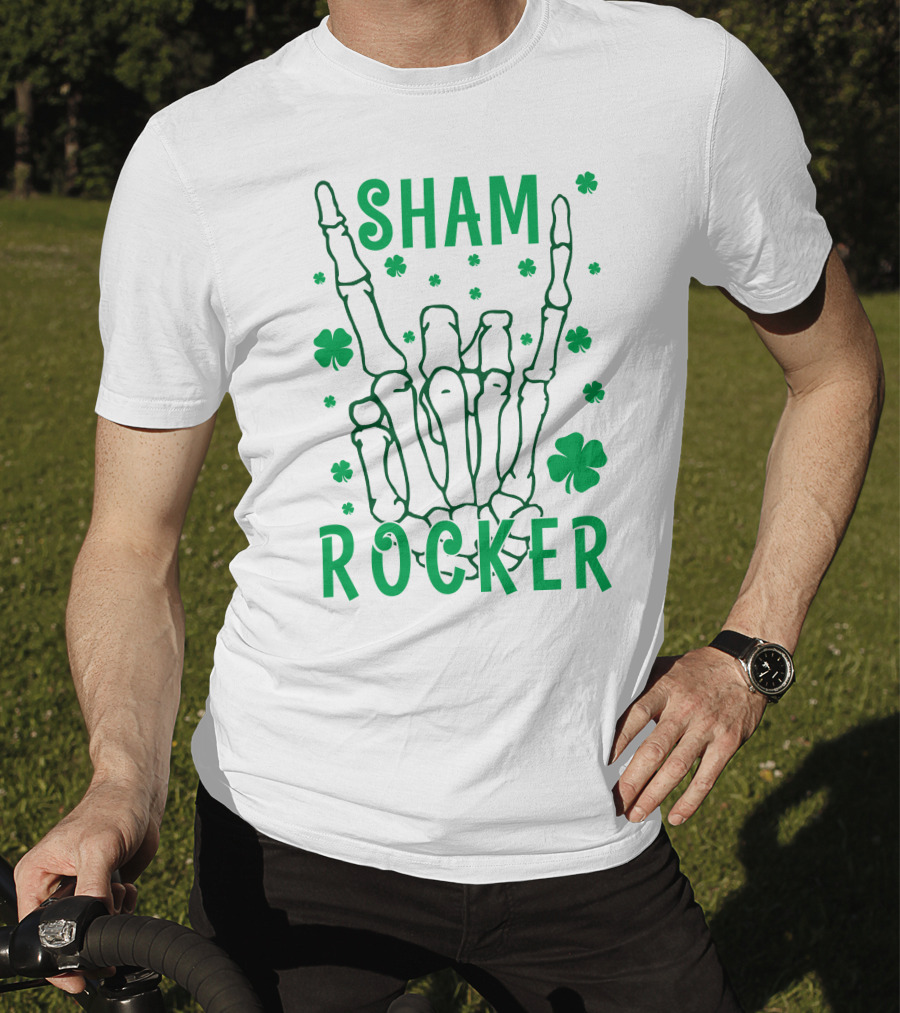 SHAM ROCKER Skeleton Hand With Shamrocks T-Shirt