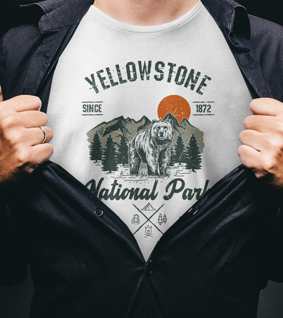 Yellowstone National Park Since 1872 Preserve Protect Vintage Bear Mountain Trees T-Shirt