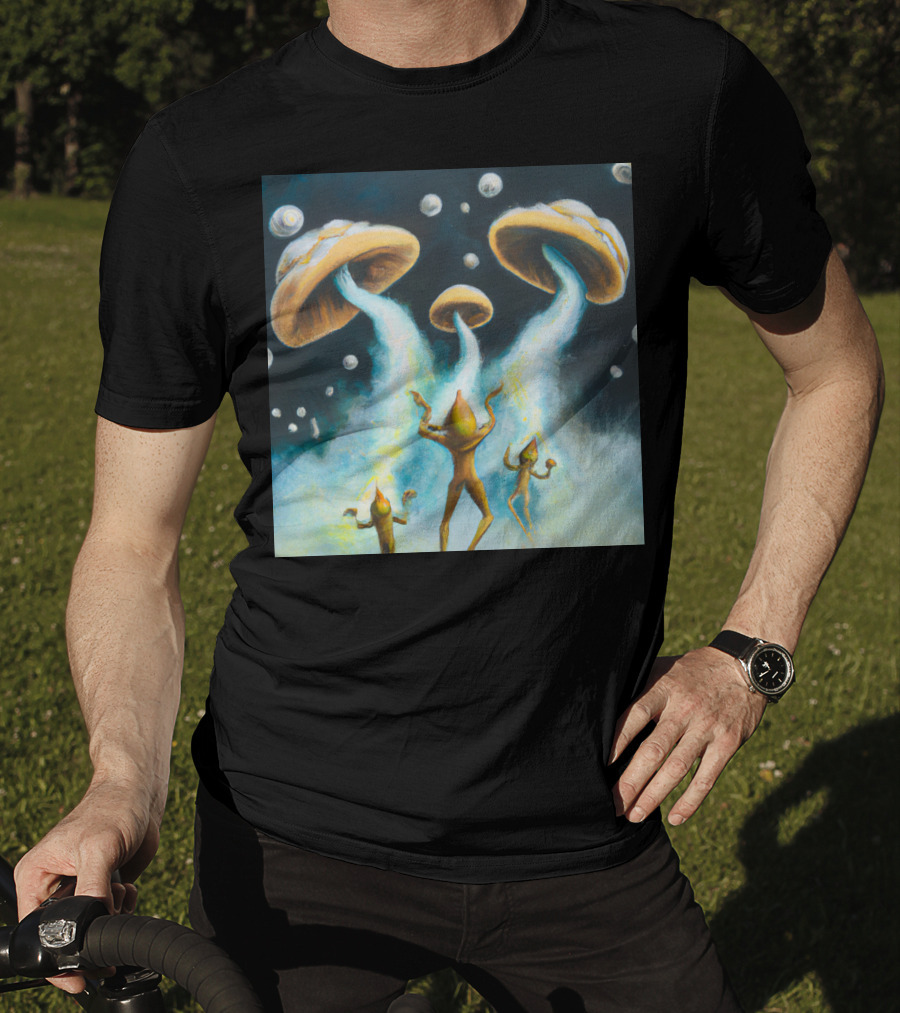 Style The Arrival Of Leman Alien Cosmic Encounter With Mushroom UFOs T-Shirt