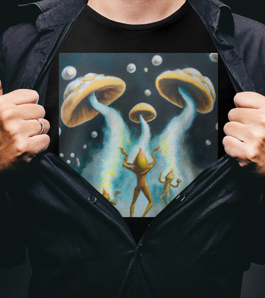 Style The Arrival Of Leman Alien Cosmic Encounter With Mushroom UFOs T-Shirt