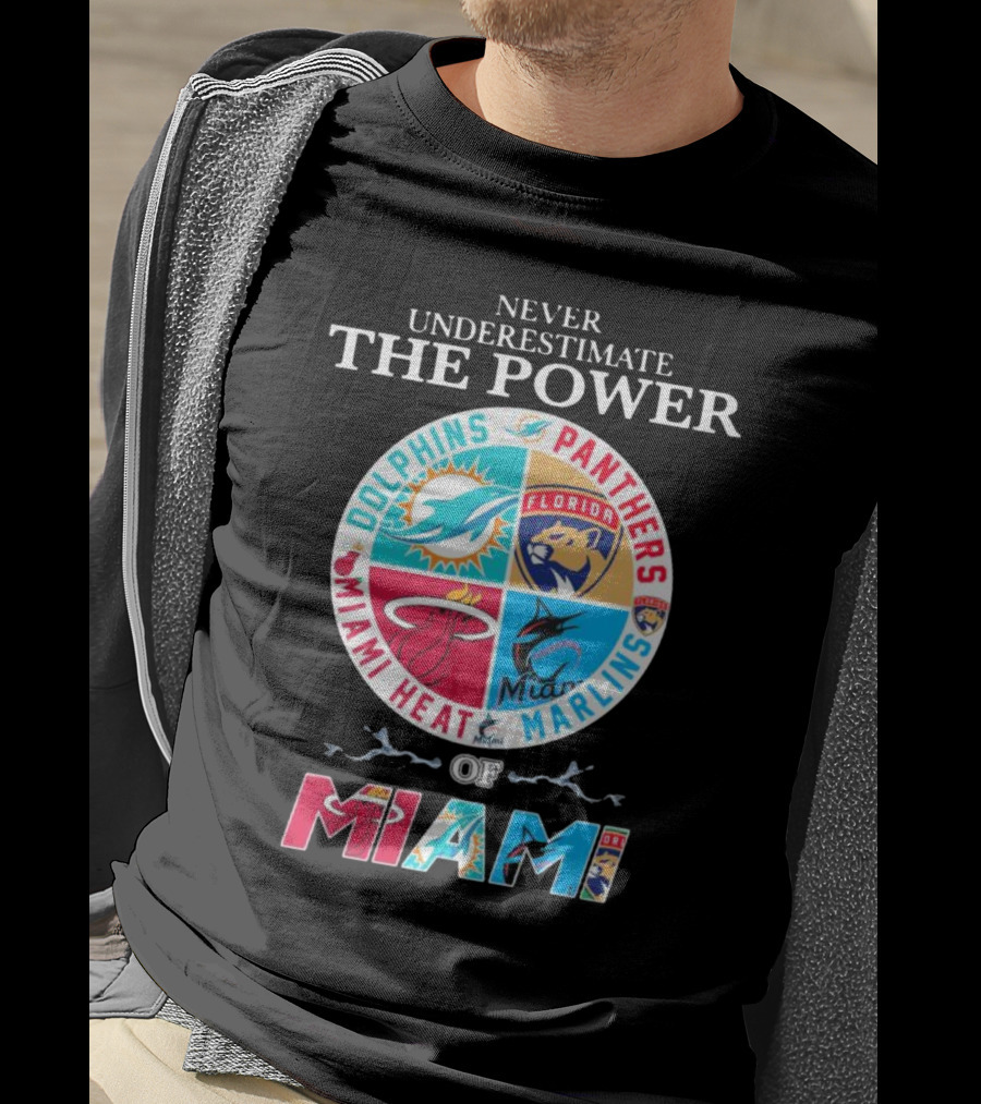 Never Underestimate The Power Of Miami Dolphins Panthers Heat Marlins T-Shirt