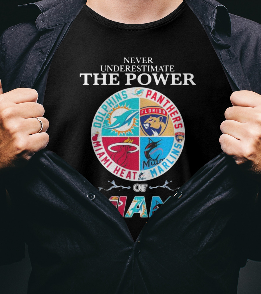Never Underestimate The Power Of Miami Dolphins Panthers Heat Marlins T-Shirt