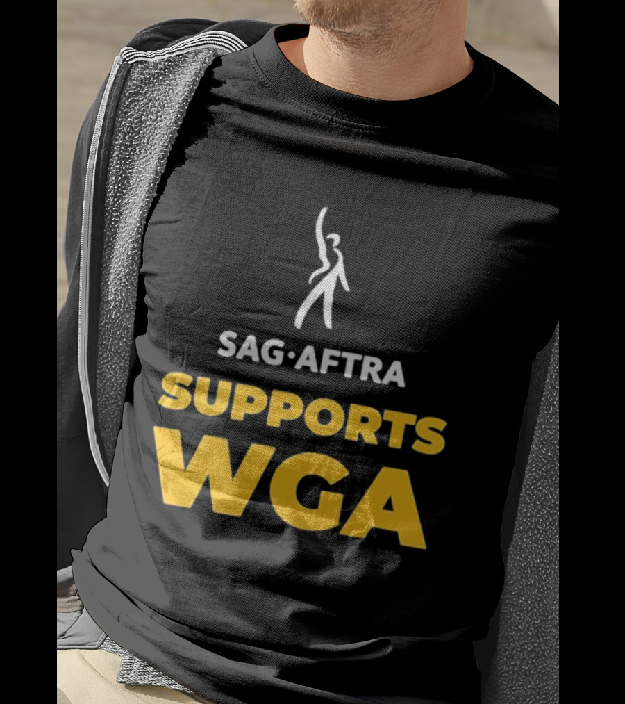 SAG-AFTRA Supports WGA Bold Logo With Iconic Figure T-Shirt
