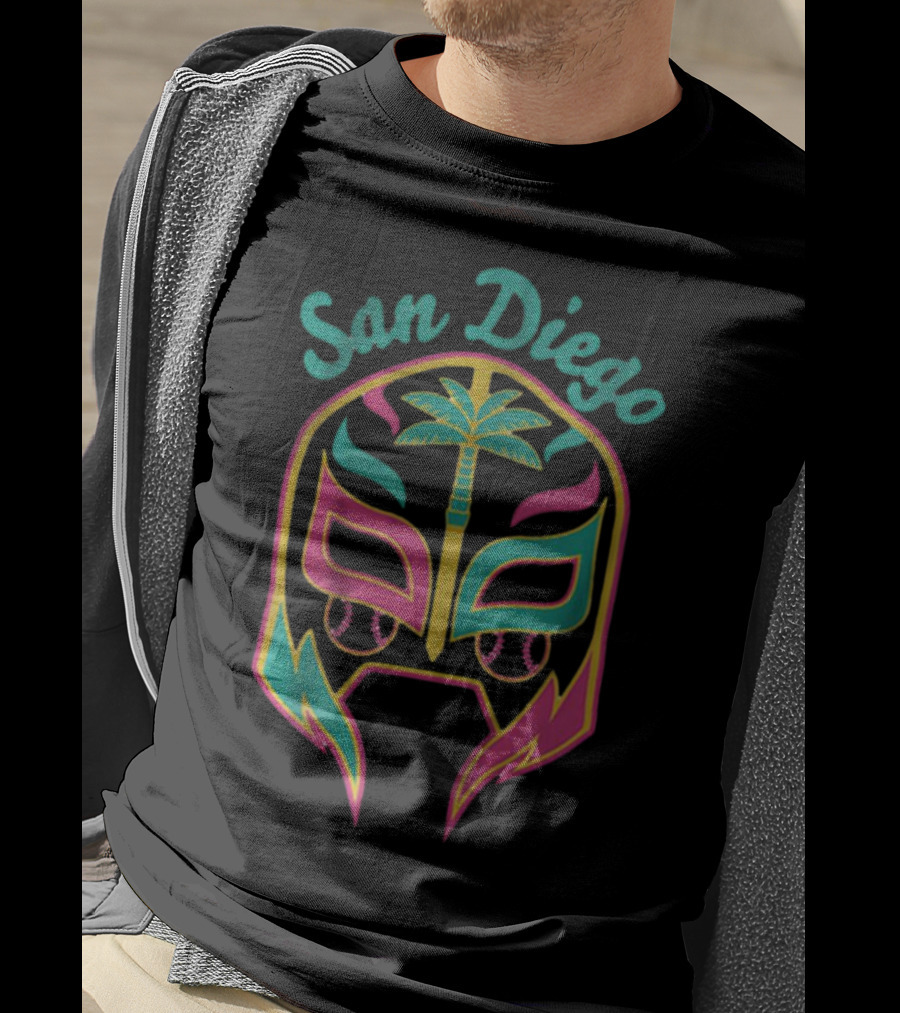 San Diego Lucha Mask Tropical Palm Retro T-Shirt