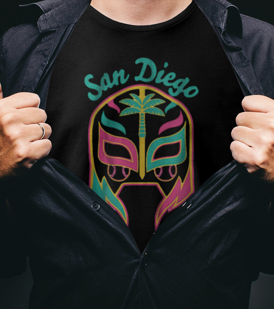 San Diego Lucha Mask Tropical Palm Retro T-Shirt