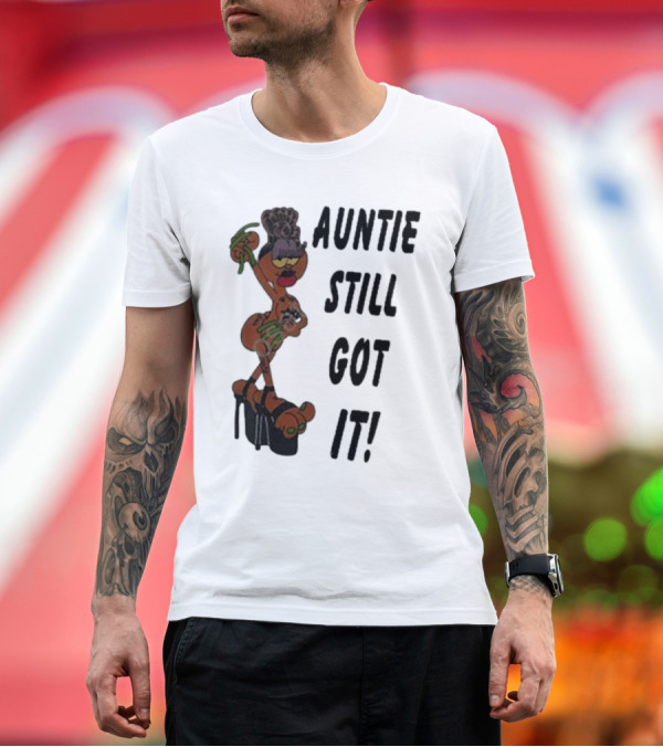 Premium T-Shirt: Auntie Still Got It High Heel Diva with Curlers and Coffee T-Shirt Auntie Still Got It High Heel Diva with Curlers and Coffee T-Shirt