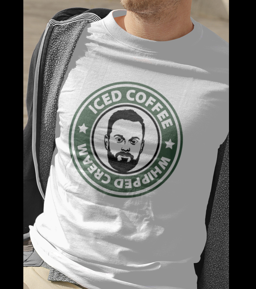 Iced Coffee Whipped Cream Bearded Man Green Circle Emblem T-Shirt