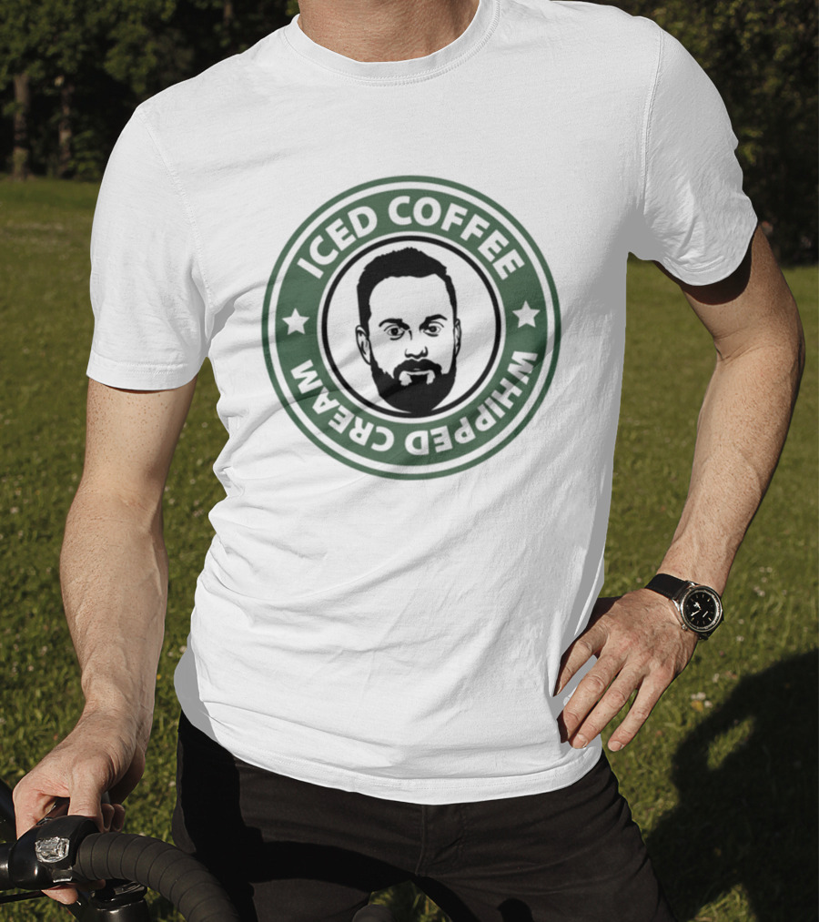Iced Coffee Whipped Cream Bearded Man Green Circle Emblem T-Shirt