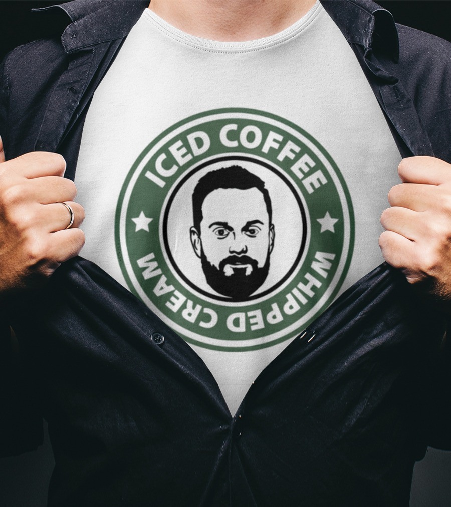 Iced Coffee Whipped Cream Bearded Man Green Circle Emblem T-Shirt