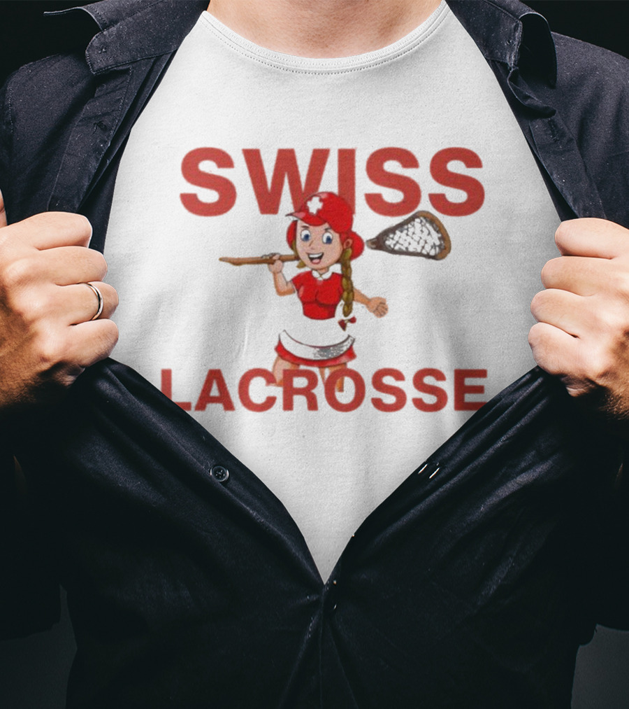 SWISS LACROSSE Cartoon Player With Stick T-Shirt