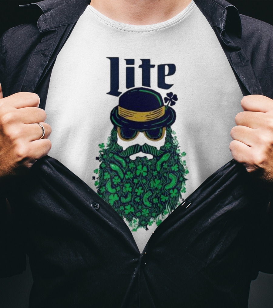 St Patrick’s Day Lite Hat And Green Beard With Shamrocks T-Shirt