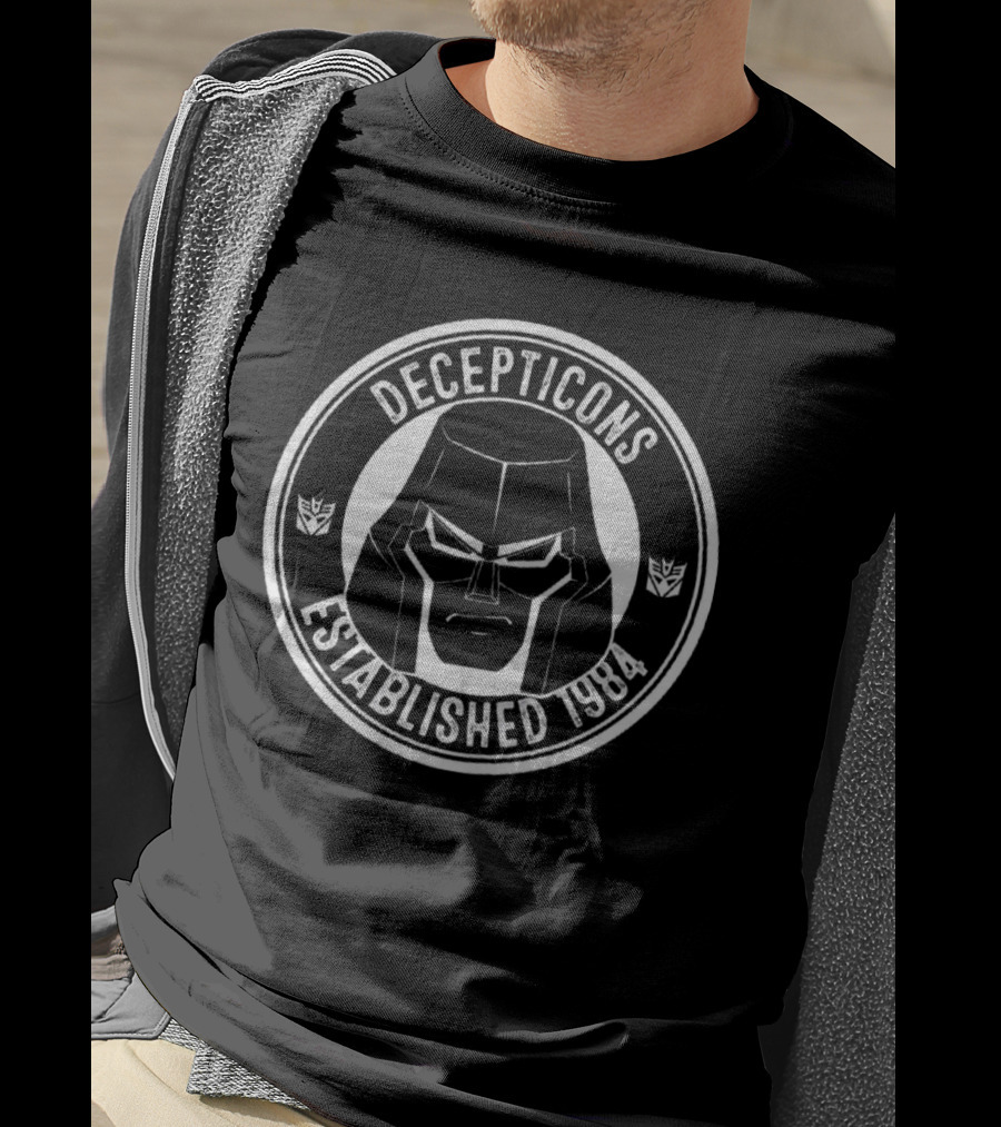 Decepticons Established 1984 Iconic Logo And Megatron Face With Emblems T-Shirt