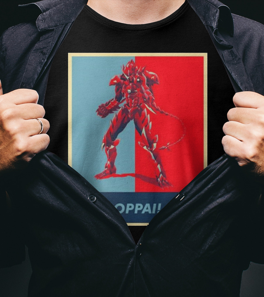 OPPAI Issei Hyoudou High School DxD Hope Style Mecha Fusion Red And Blue Dual Color Background T-Shirt