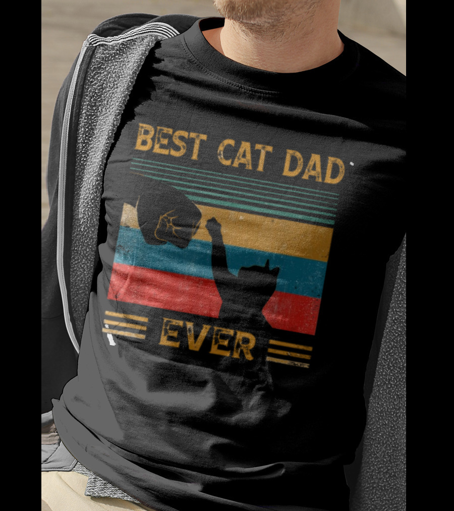 Best Cat Dad Ever Vintage Pet Lover Apparel Funny Kitty Clothes Cat Owners Cat Daddy T-Shirt