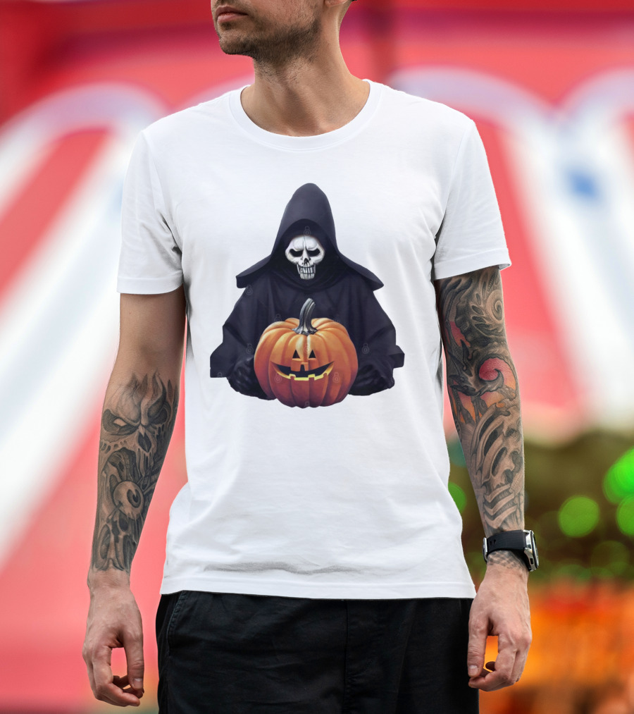 Grim Reaper Holding Jack-O'-Lantern Pumpkin T-Shirt