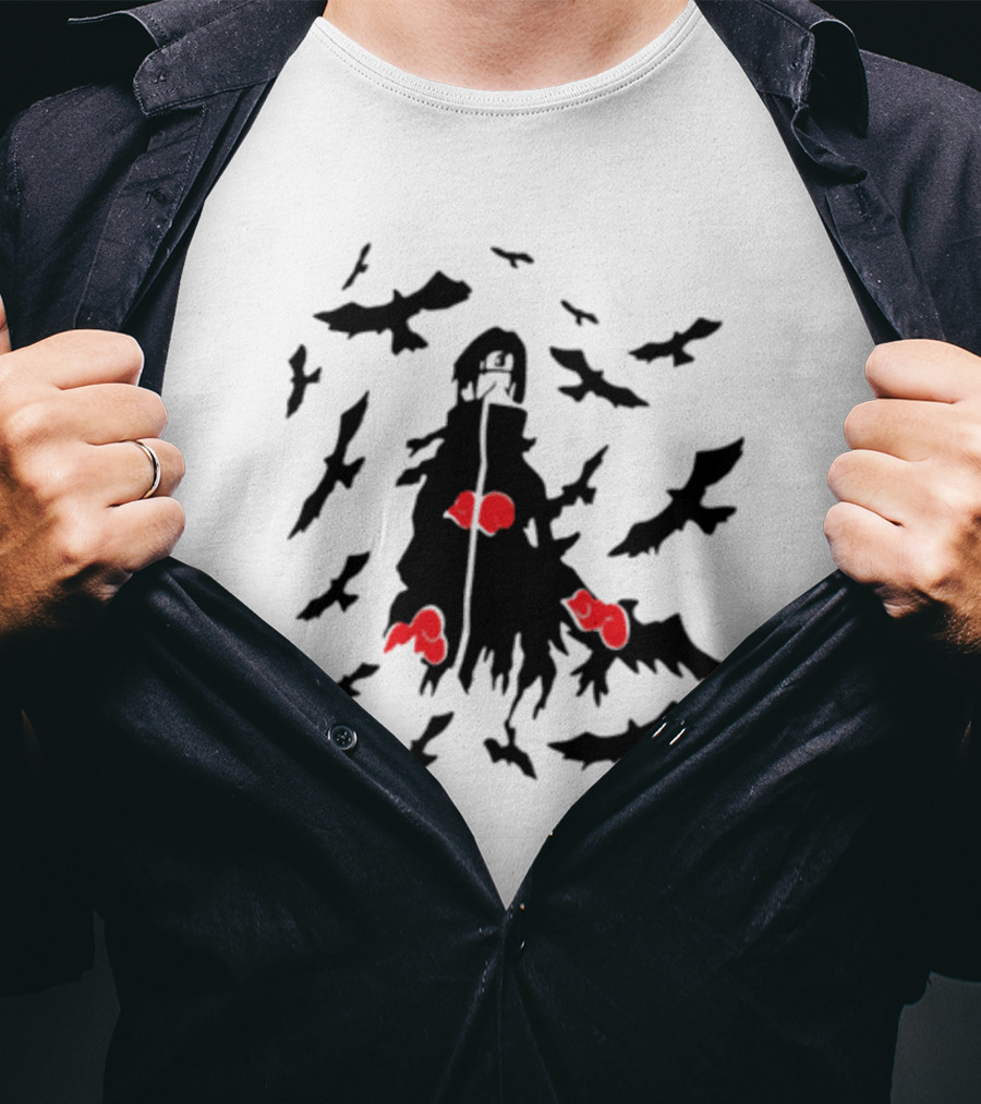 Itachi Uchiha Akatsuki Cloak And Crows With Red Clouds T-Shirt