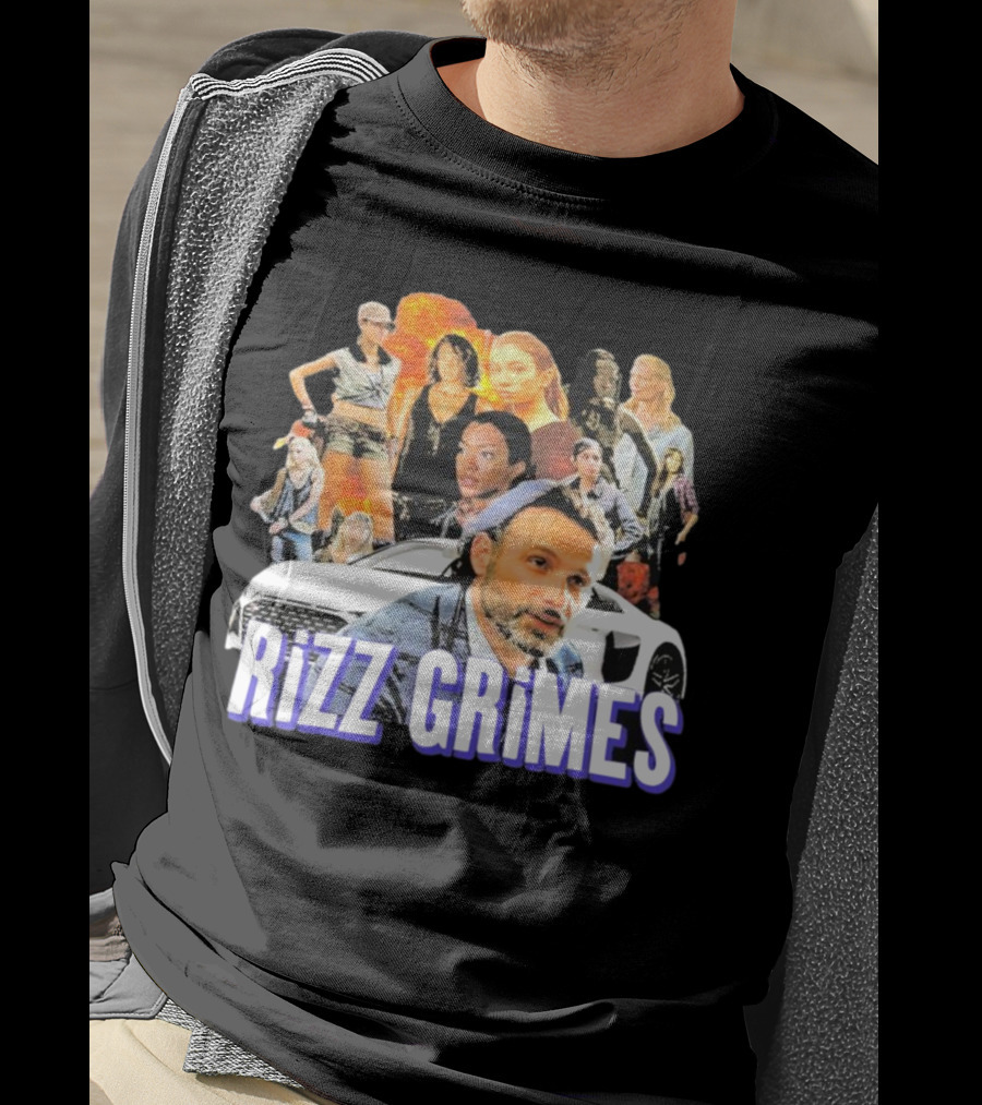 Rizz Grimes Walking Dead Car Iconic Character Collage T-Shirt