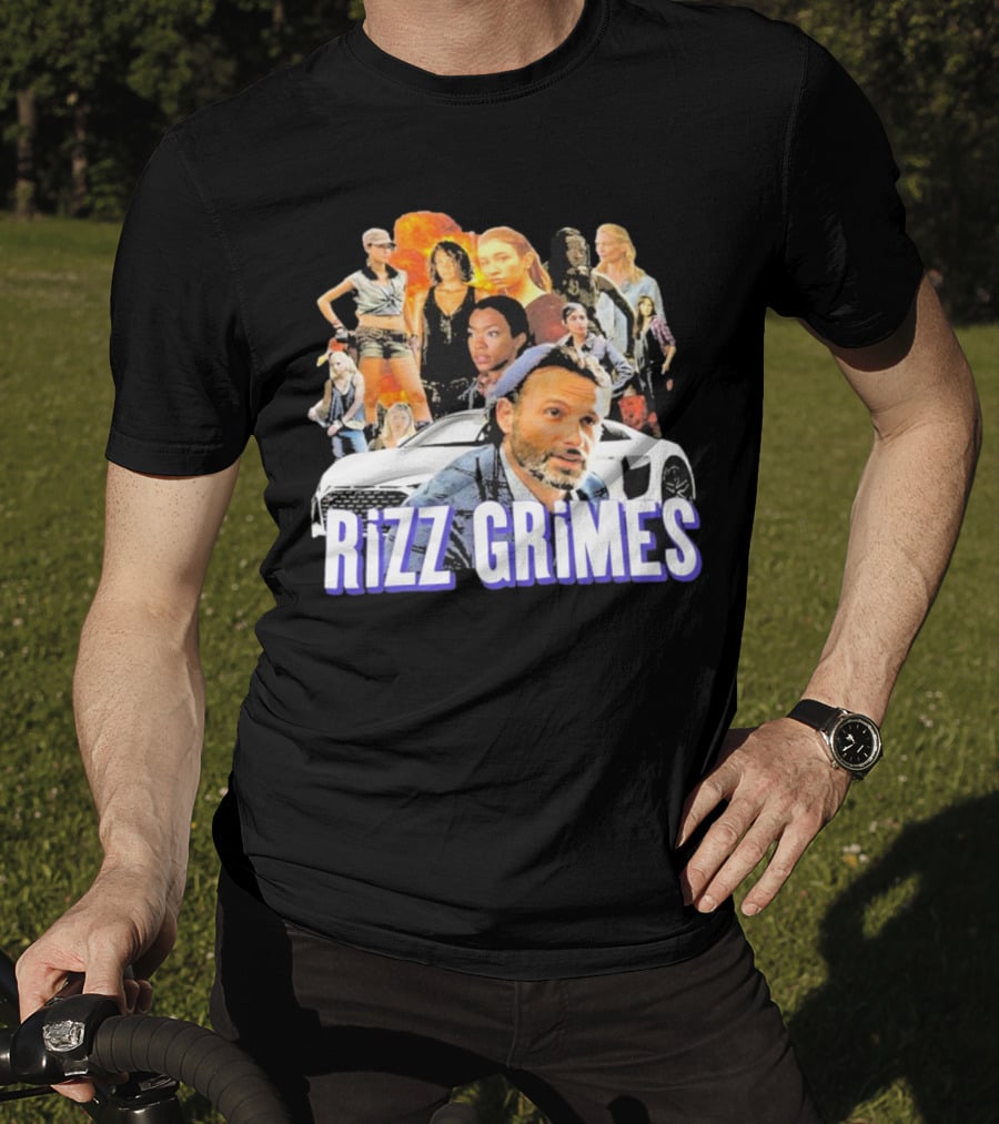 Rizz Grimes Walking Dead Car Iconic Character Collage T-Shirt