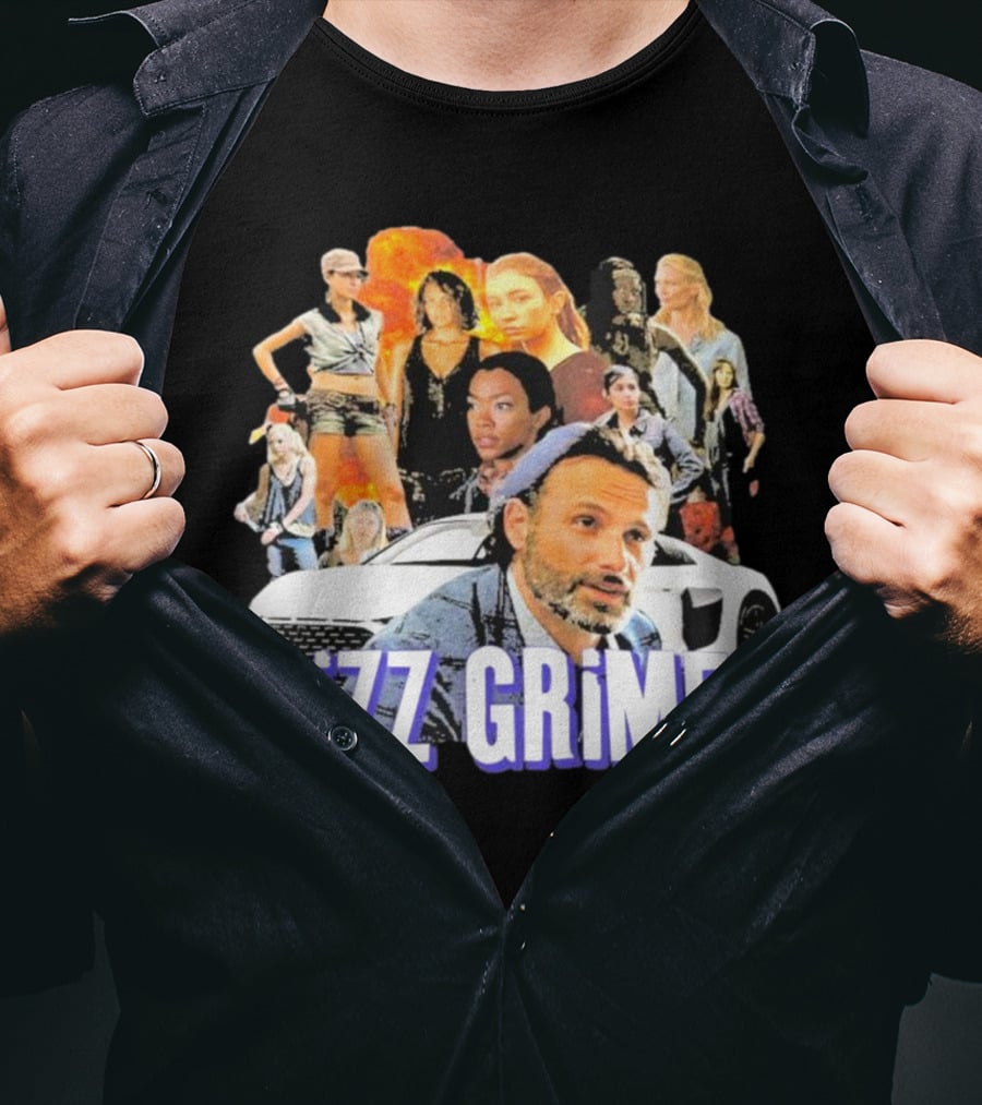 Rizz Grimes Walking Dead Car Iconic Character Collage T-Shirt