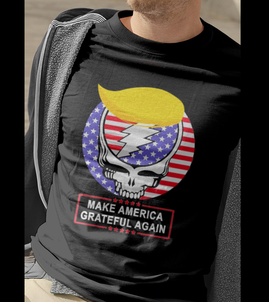 Make America Grateful Again Skull With Lightning Bolt And Flag T-Shirt