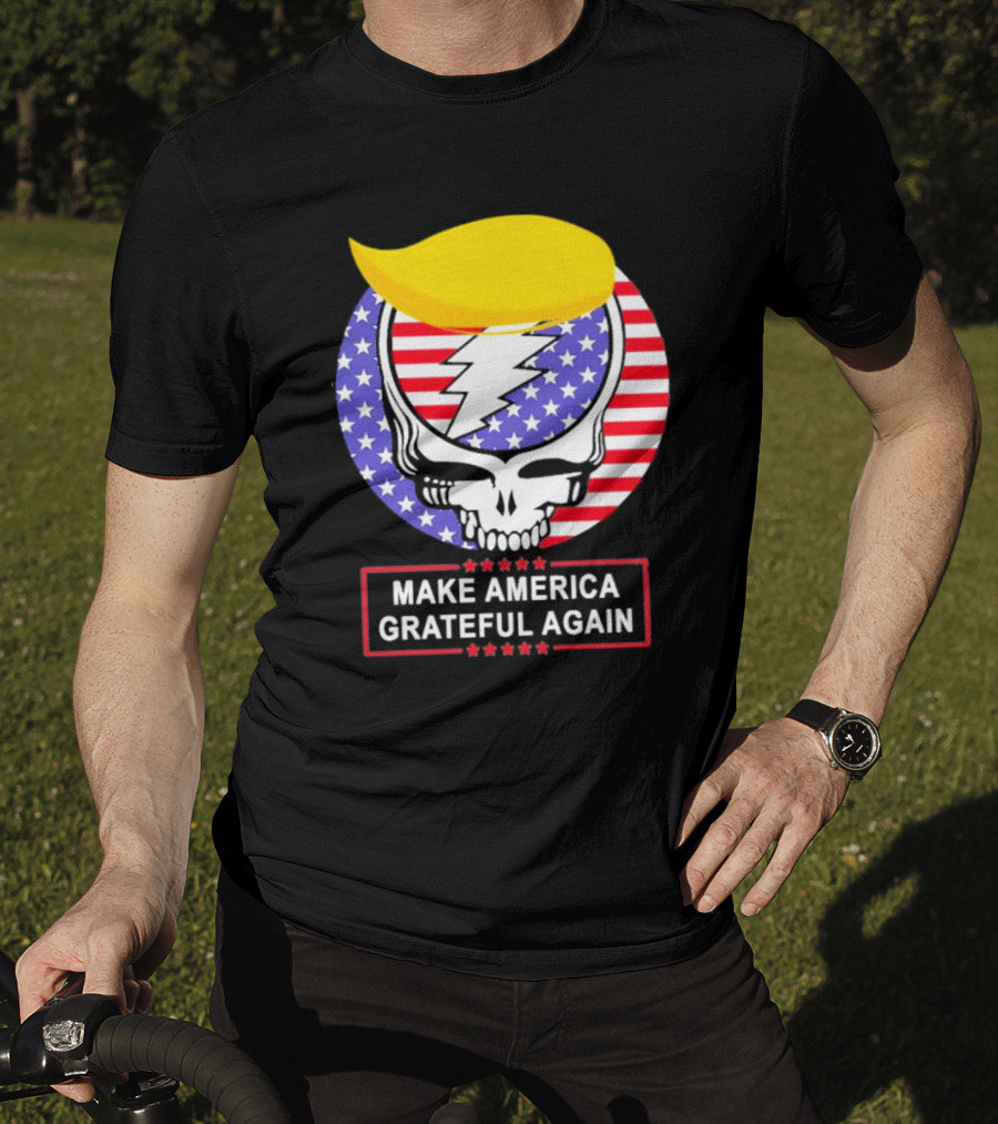 Make America Grateful Again Skull With Lightning Bolt And Flag T-Shirt