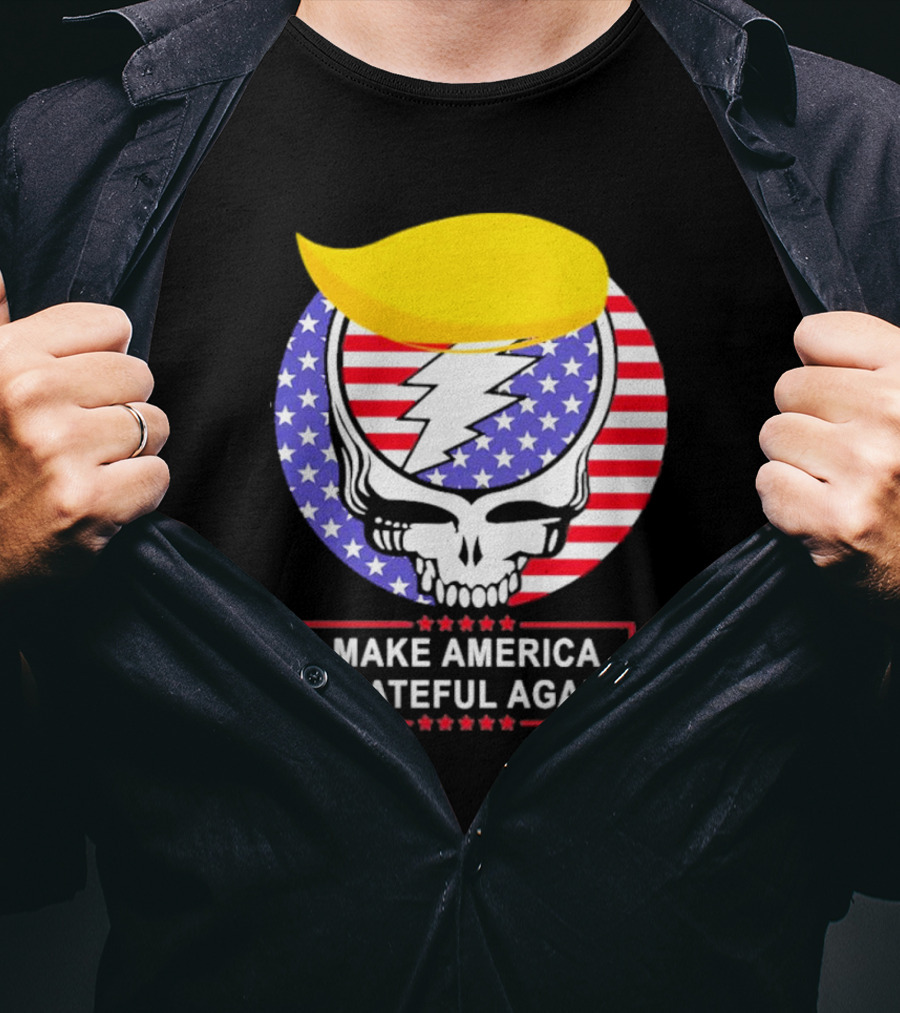 Make America Grateful Again Skull With Lightning Bolt And Flag T-Shirt