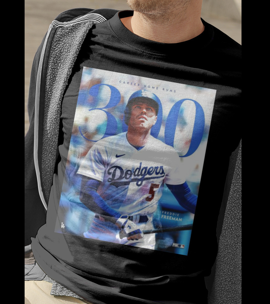 Dodgers Freddie Freeman 300 Career Home Runs Achievement Image With MLB T-Shirt