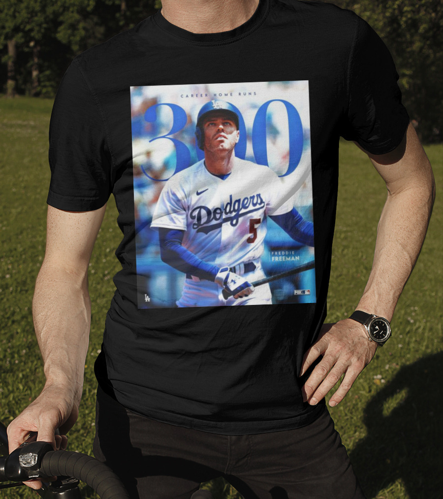 Dodgers Freddie Freeman 300 Career Home Runs Achievement Image With MLB T-Shirt
