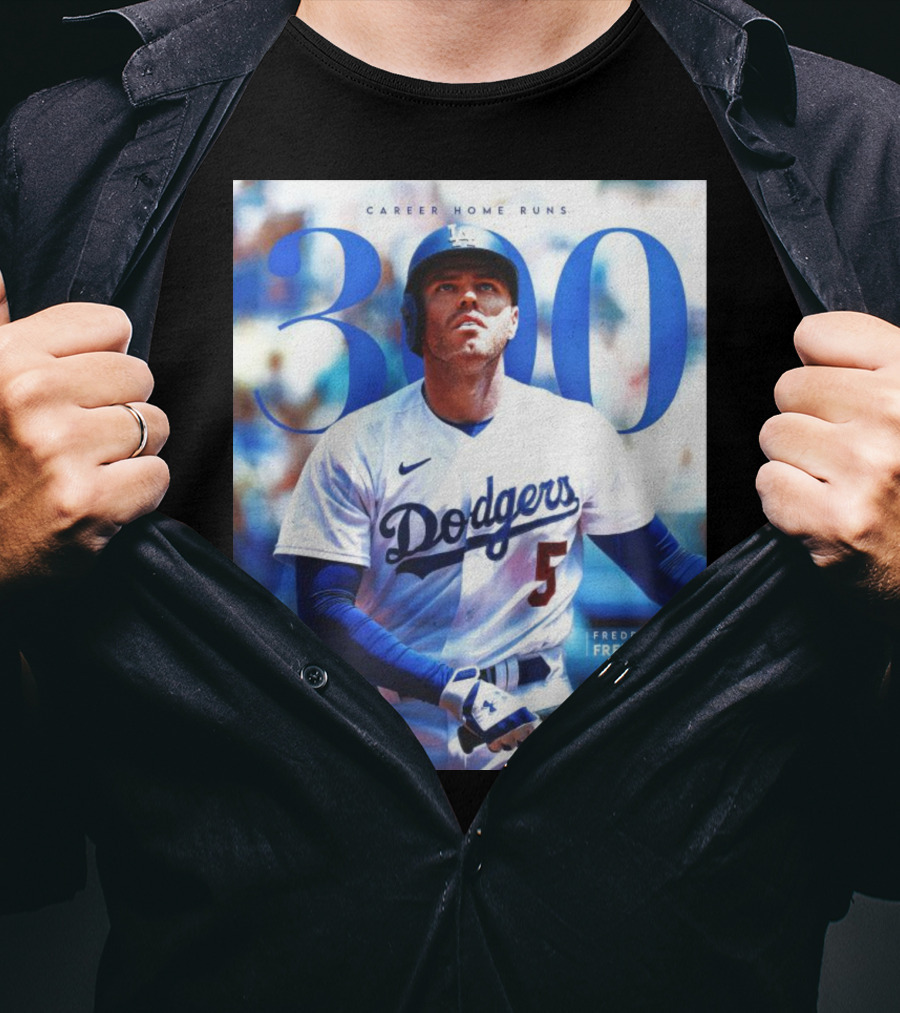 Dodgers Freddie Freeman 300 Career Home Runs Achievement Image With MLB T-Shirt