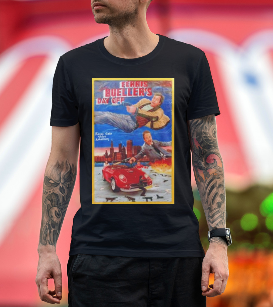 Ferris Bueller's Day Off Royal Gato Video Ashaiman Explosive Artwork with Thrilling City Escape T-Shirt