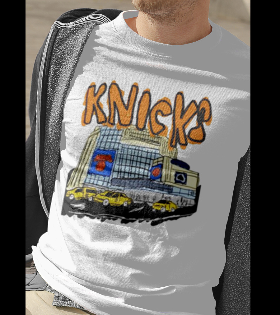 Knicks New York City Taxi Sketch With Arena Background T-Shirt