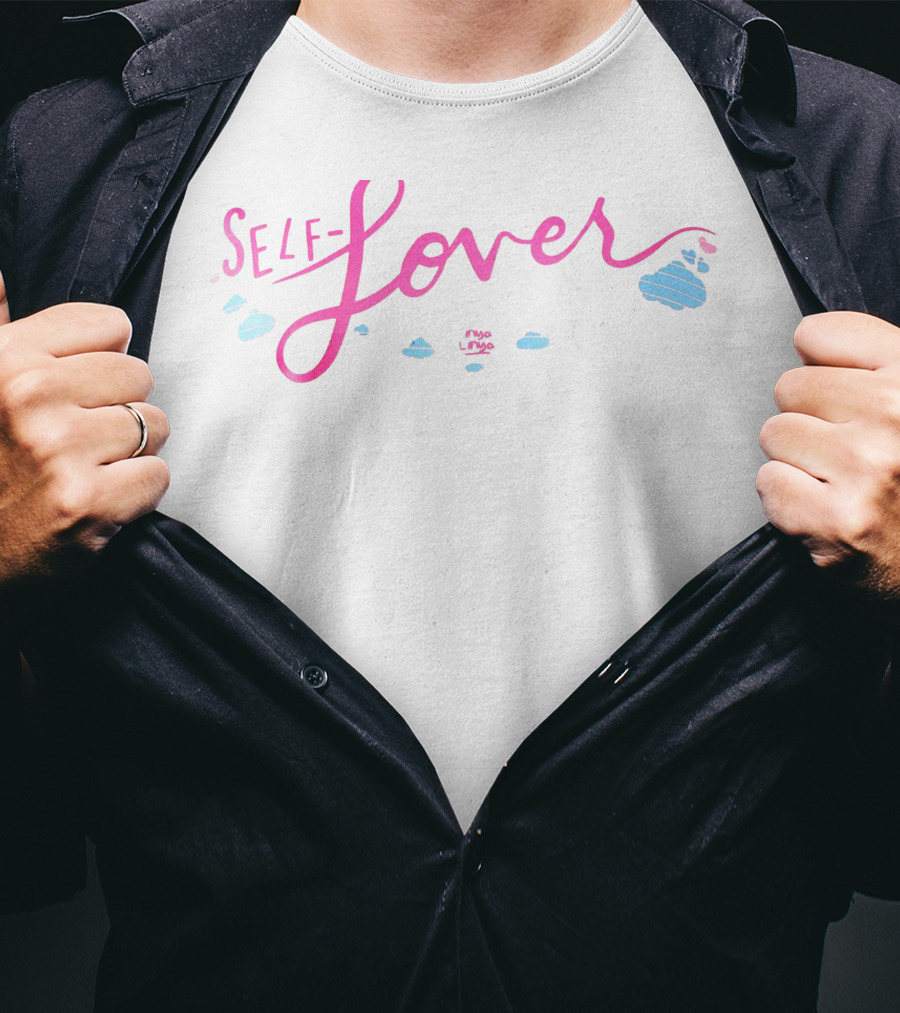 Linya Linya Merch Pink Script Self Lover With Clouds T-Shirt