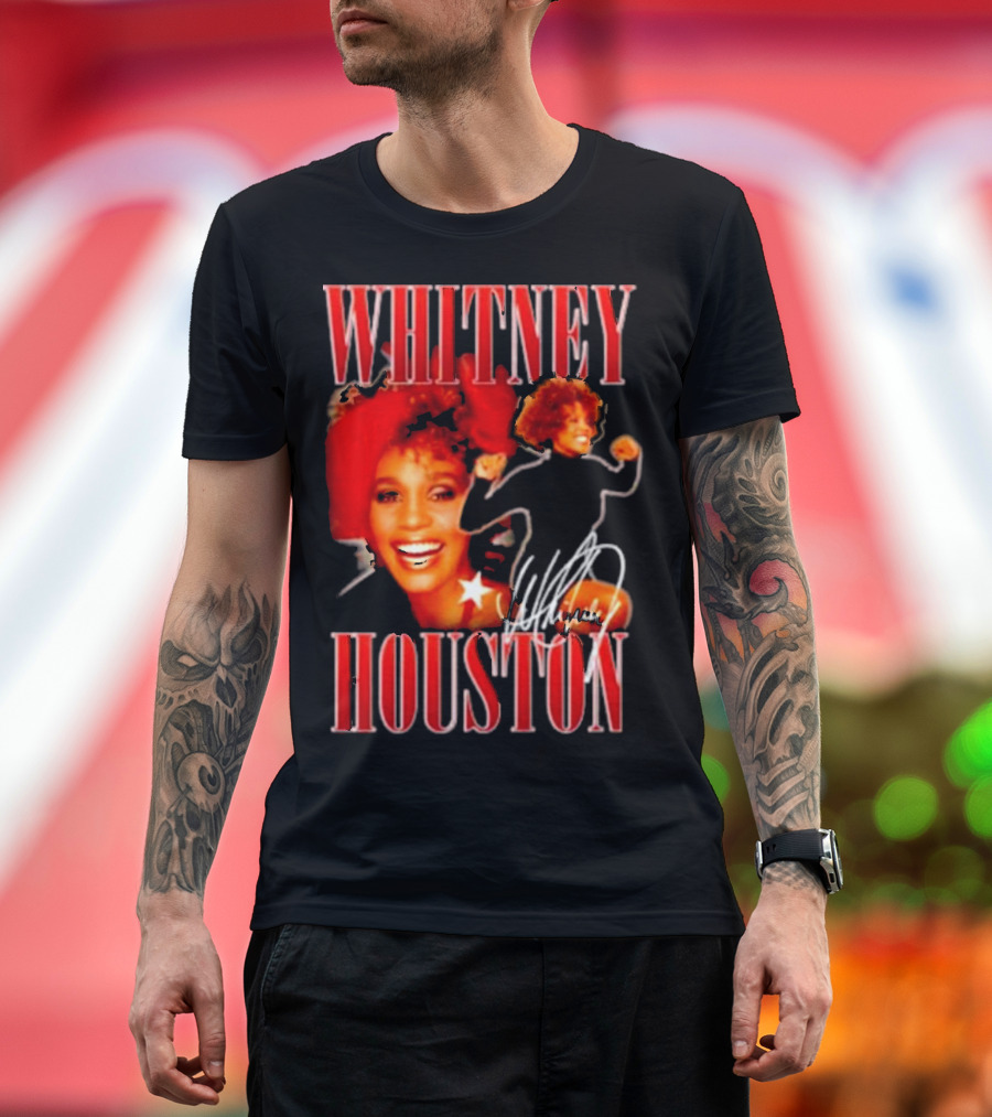 WHITNEY HOUSTON Signature Red Portrait with Joyful Expression T-Shirt