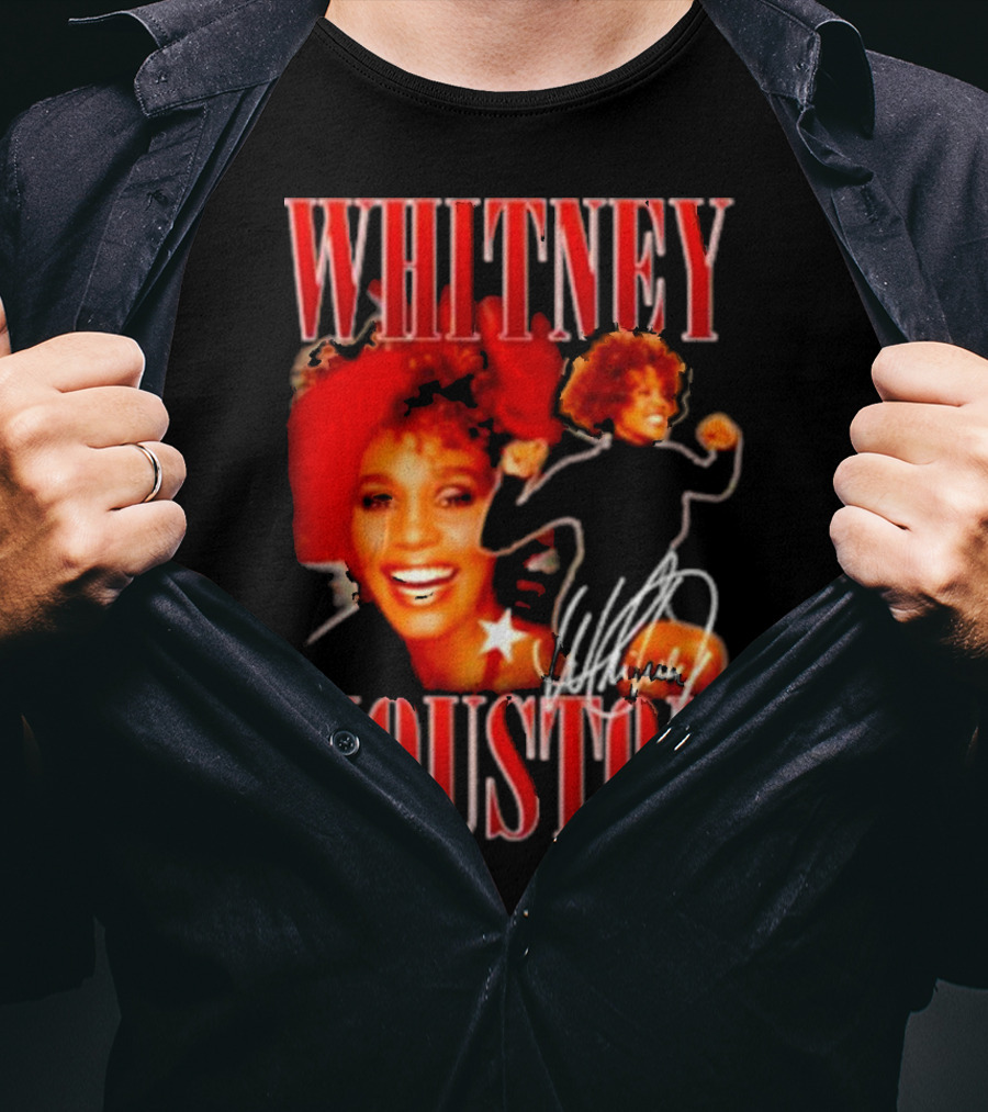WHITNEY HOUSTON Signature Red Portrait With Joyful Expression T-Shirt