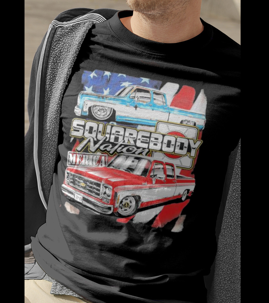Squarebody Nation Merica American Flag Pickup Trucks T-Shirt