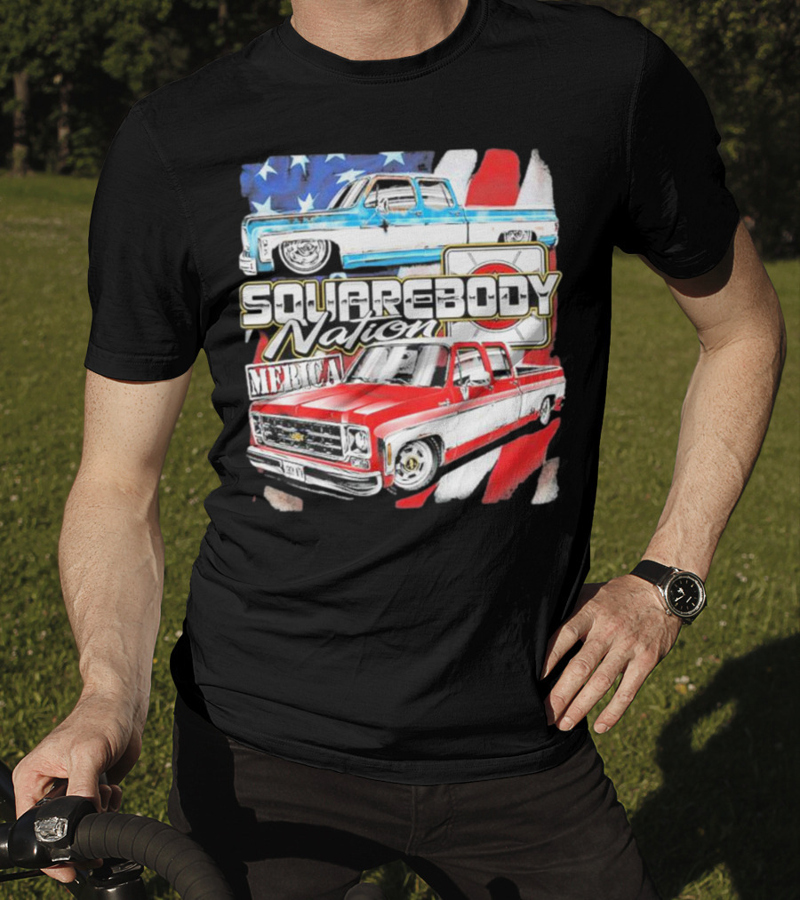 Squarebody Nation Merica American Flag Pickup Trucks T-Shirt