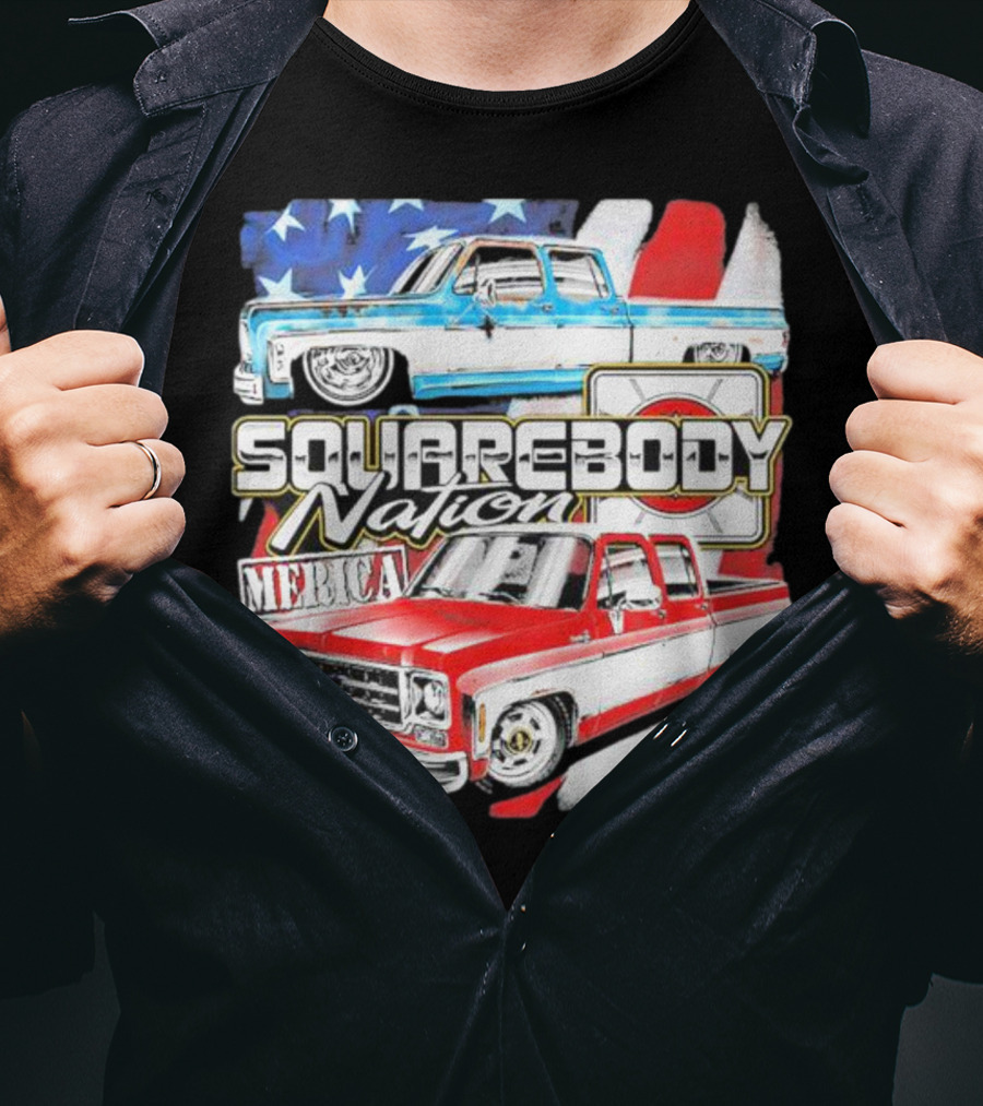 Squarebody Nation Merica American Flag Pickup Trucks T-Shirt