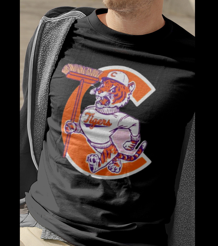Clemson Tigers Vintage Logo With Broom And Letter C T-Shirt