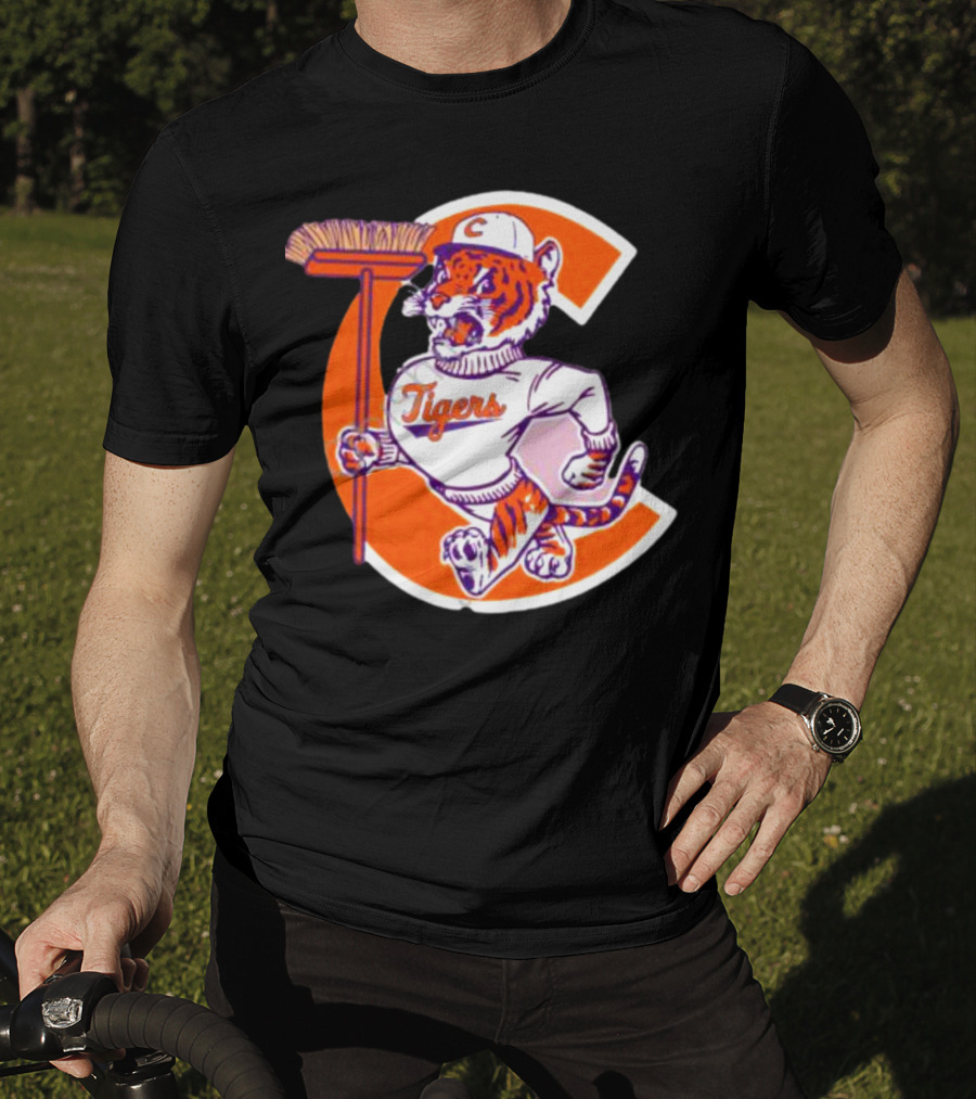 Clemson Tigers Vintage Logo With Broom And Letter C T-Shirt