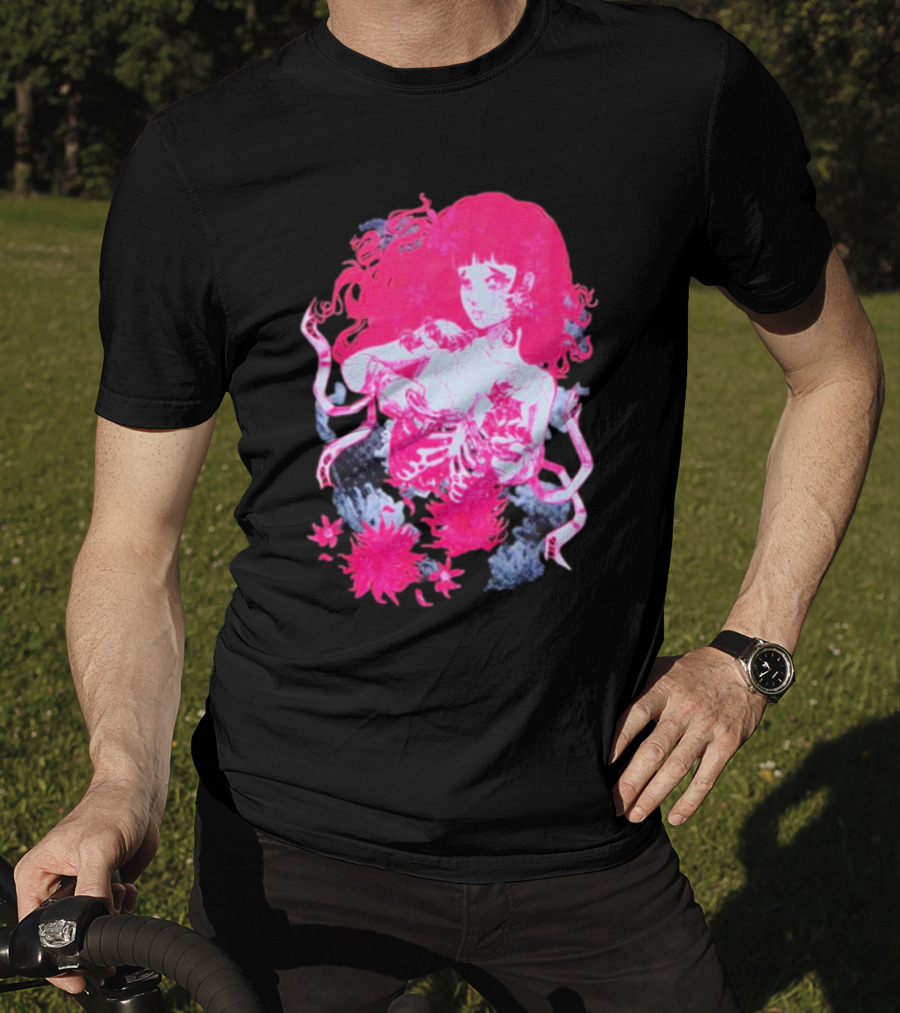 Centipede Girl Rib Cage Pink Floral T-Shirt