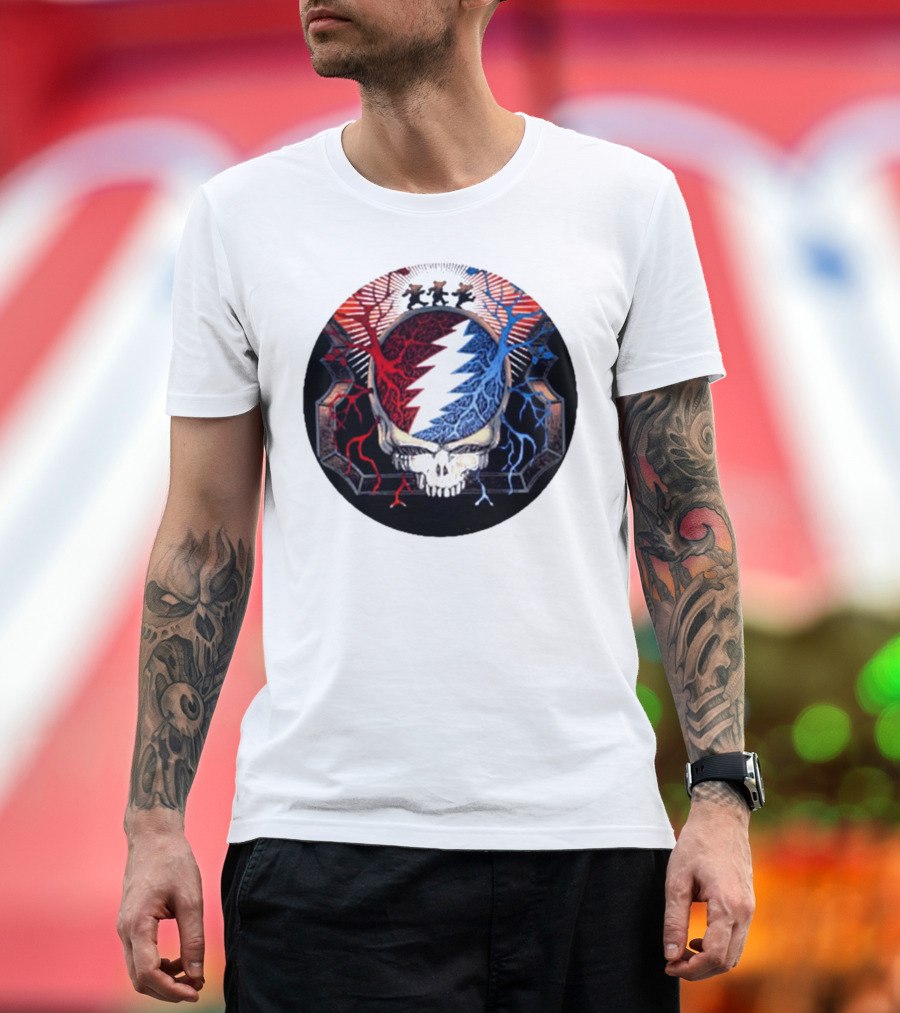 Grateful Dead Skull with Red and Blue Lightning Bear Trio T-Shirt