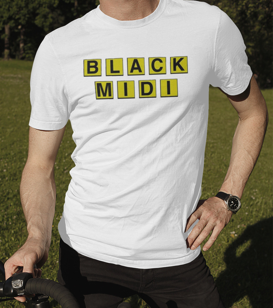 Black Midi Waffle House Black Yellow Block Letters T-Shirt