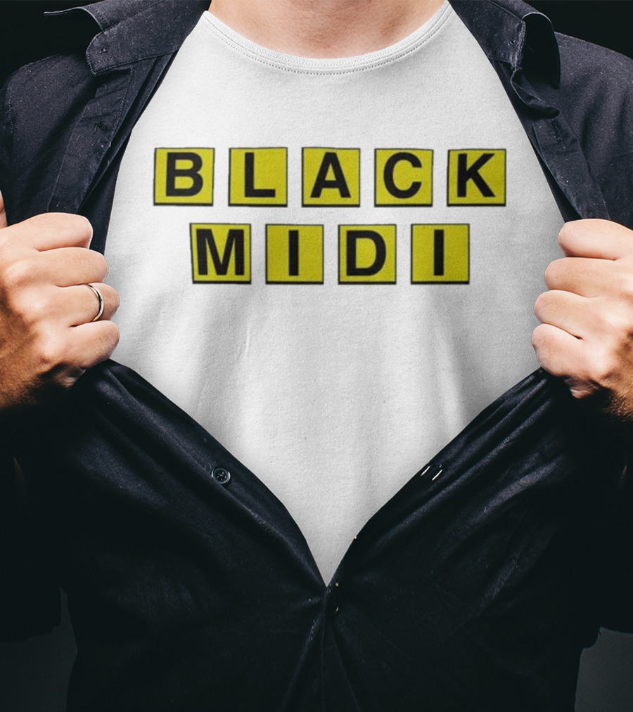 Black Midi Waffle House Black Yellow Block Letters T-Shirt